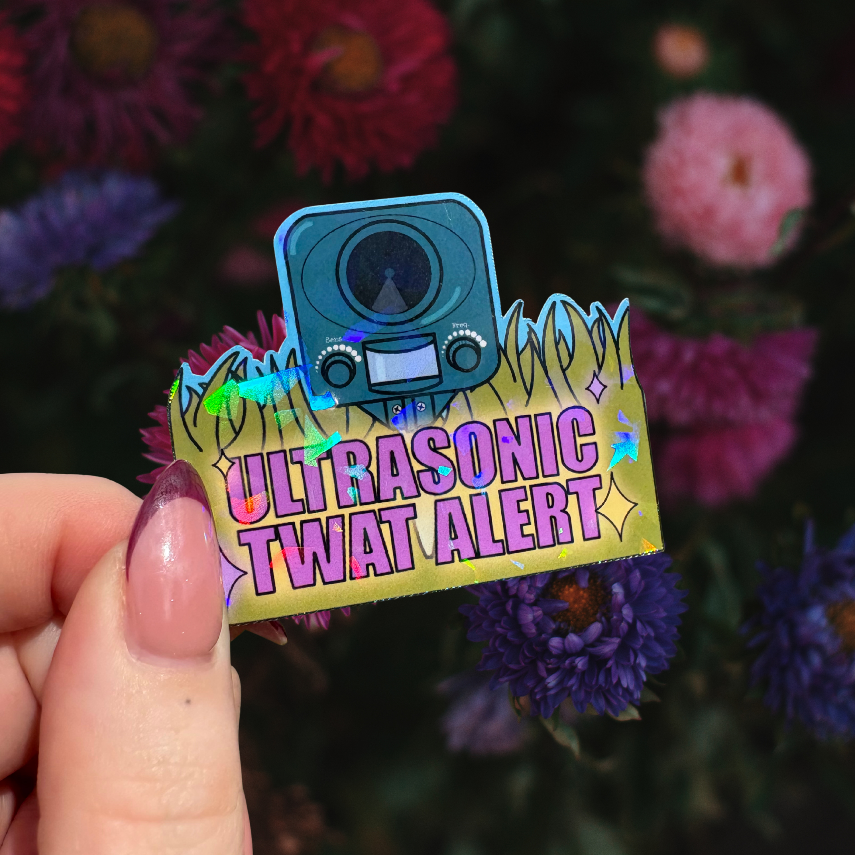Ultrasonic twat alert holographic sticker