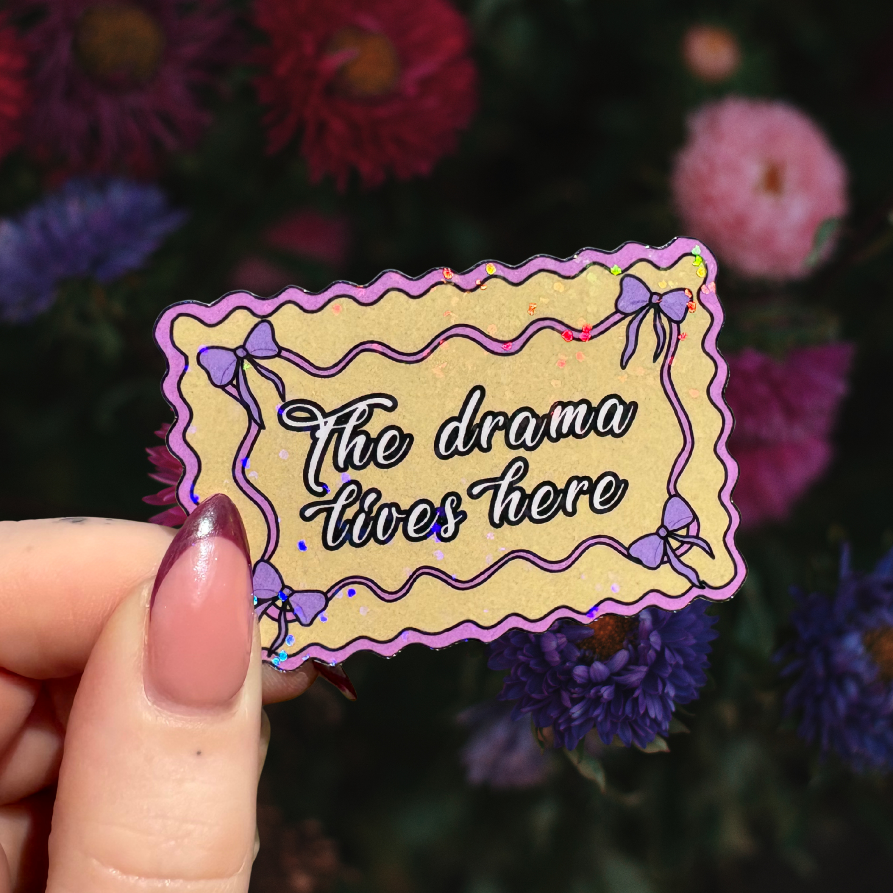 The drama lives here doormat holographic sticker
