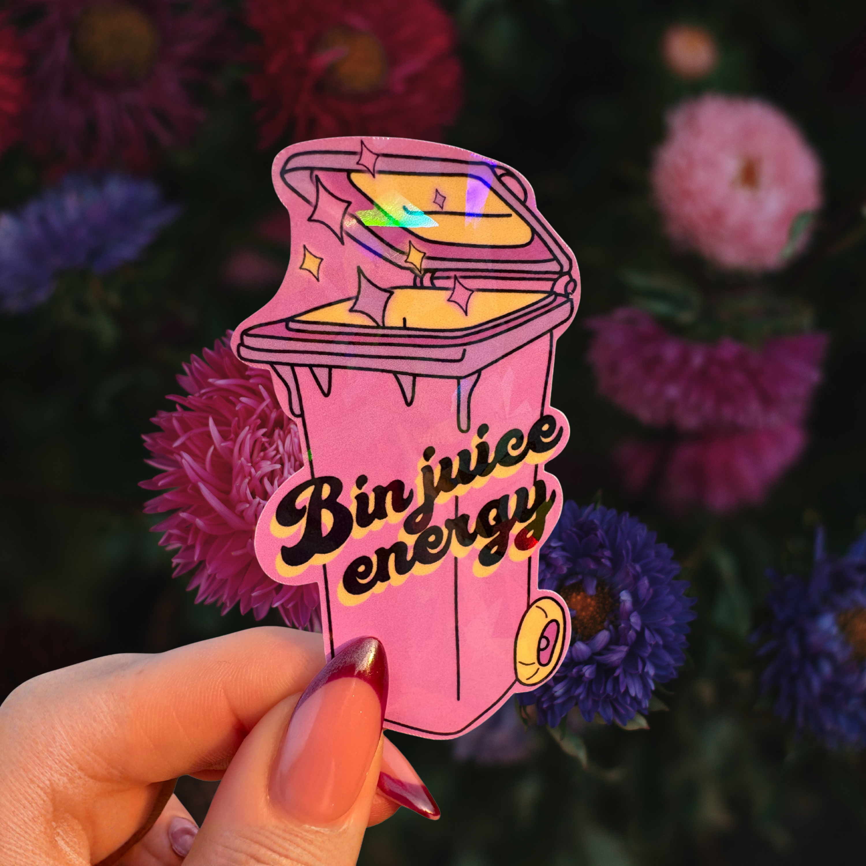 Bin juice energy holographic sticker