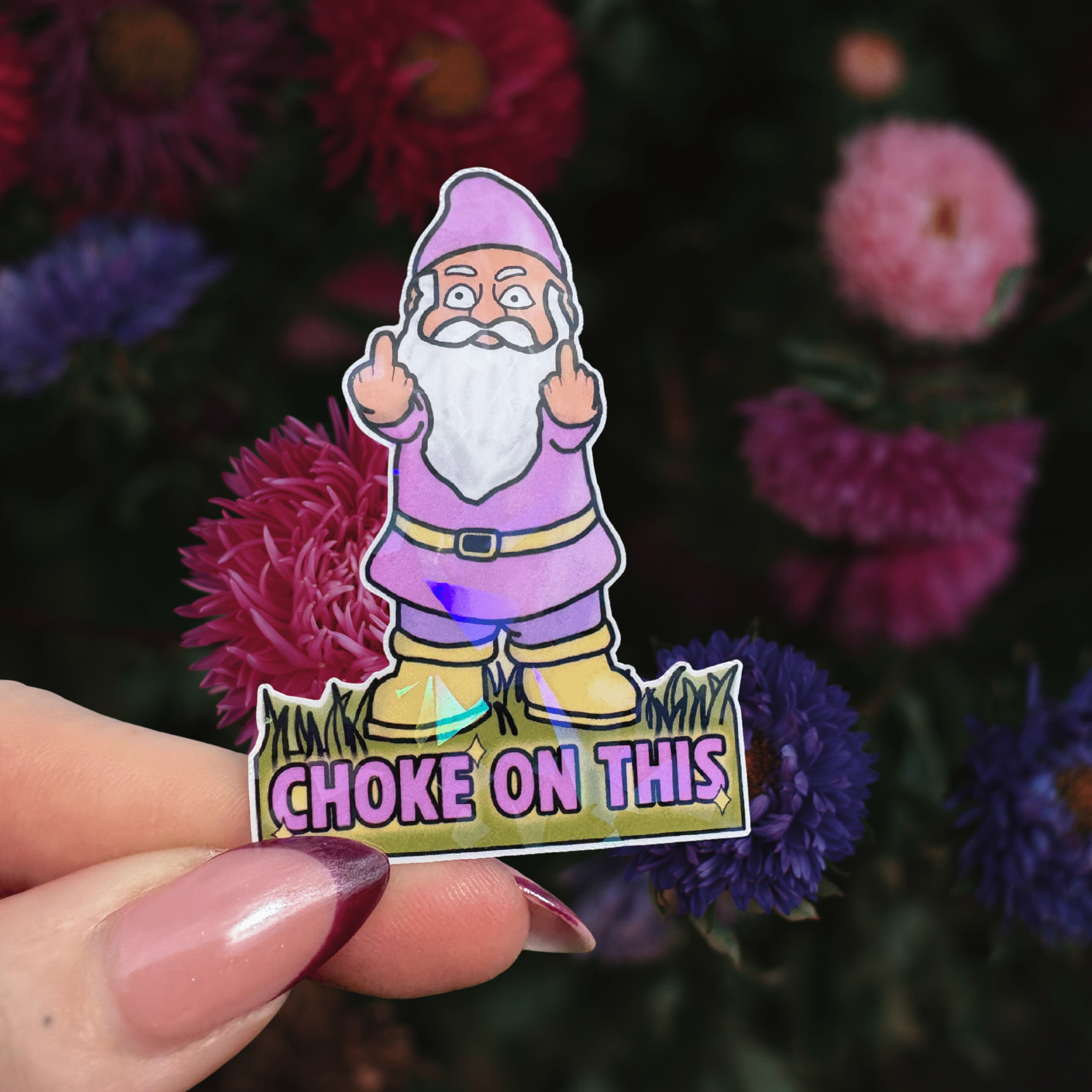 Gnome choke on this holographic stickerThe Offensive Sticker Co.
