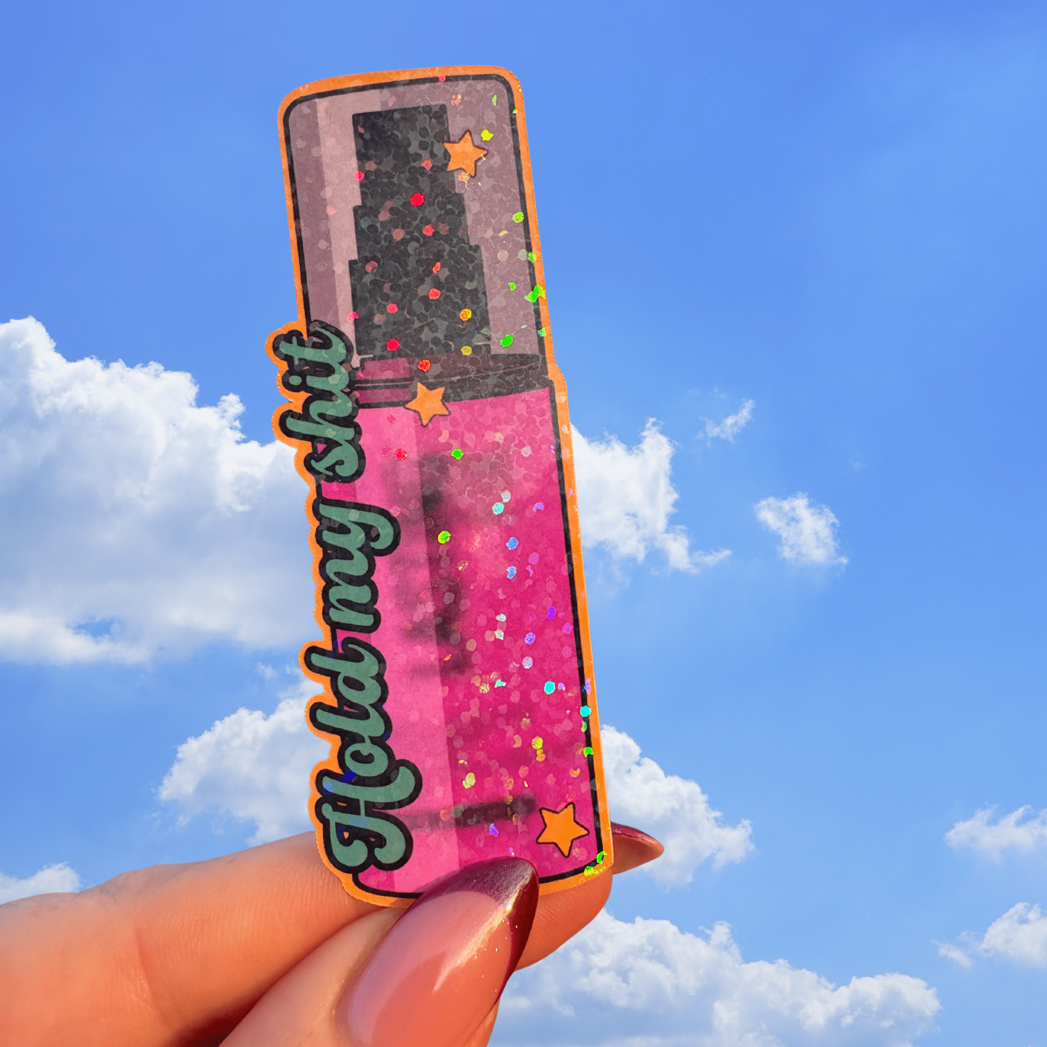 Hold my shit holographic stickerThe Offensive Sticker Co.