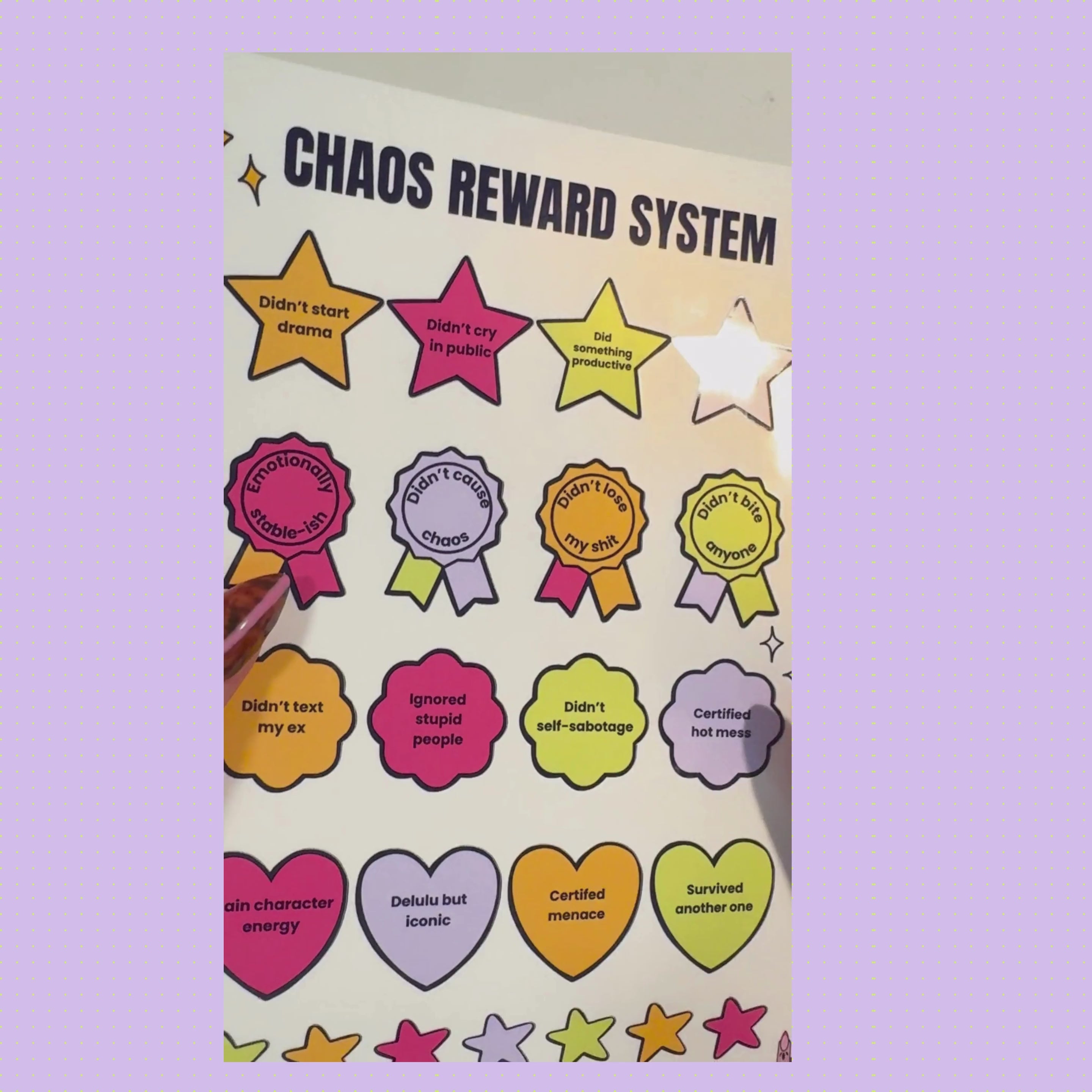 Chaos reward system sticker sheet