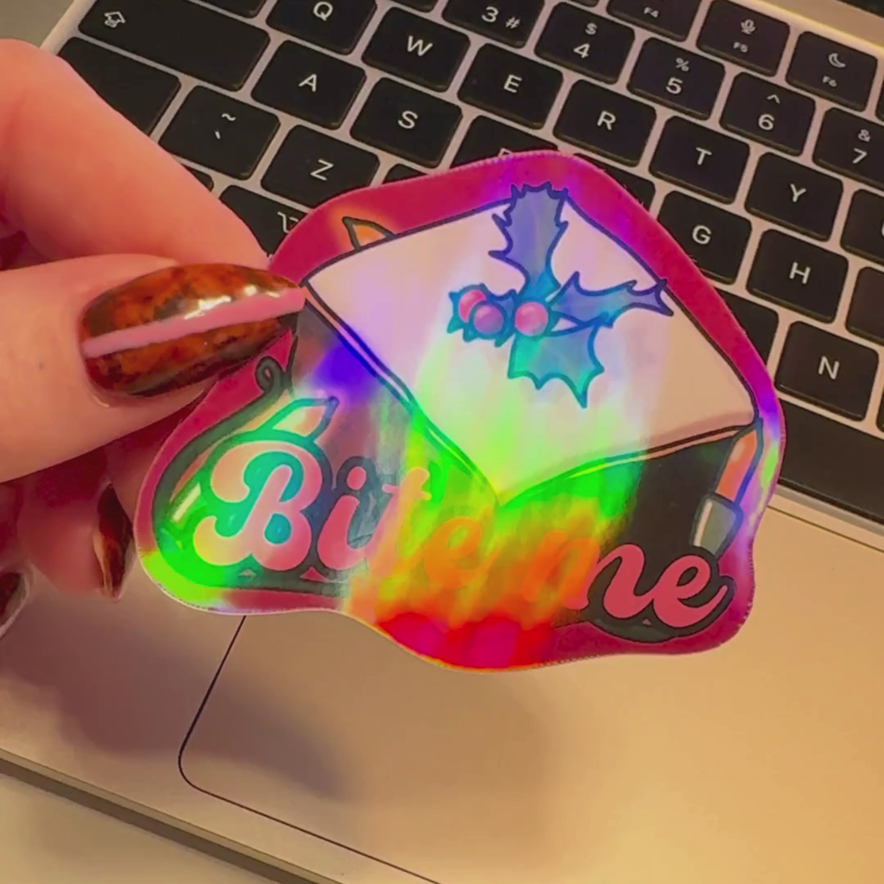 Bite me holographic Christmas sticker