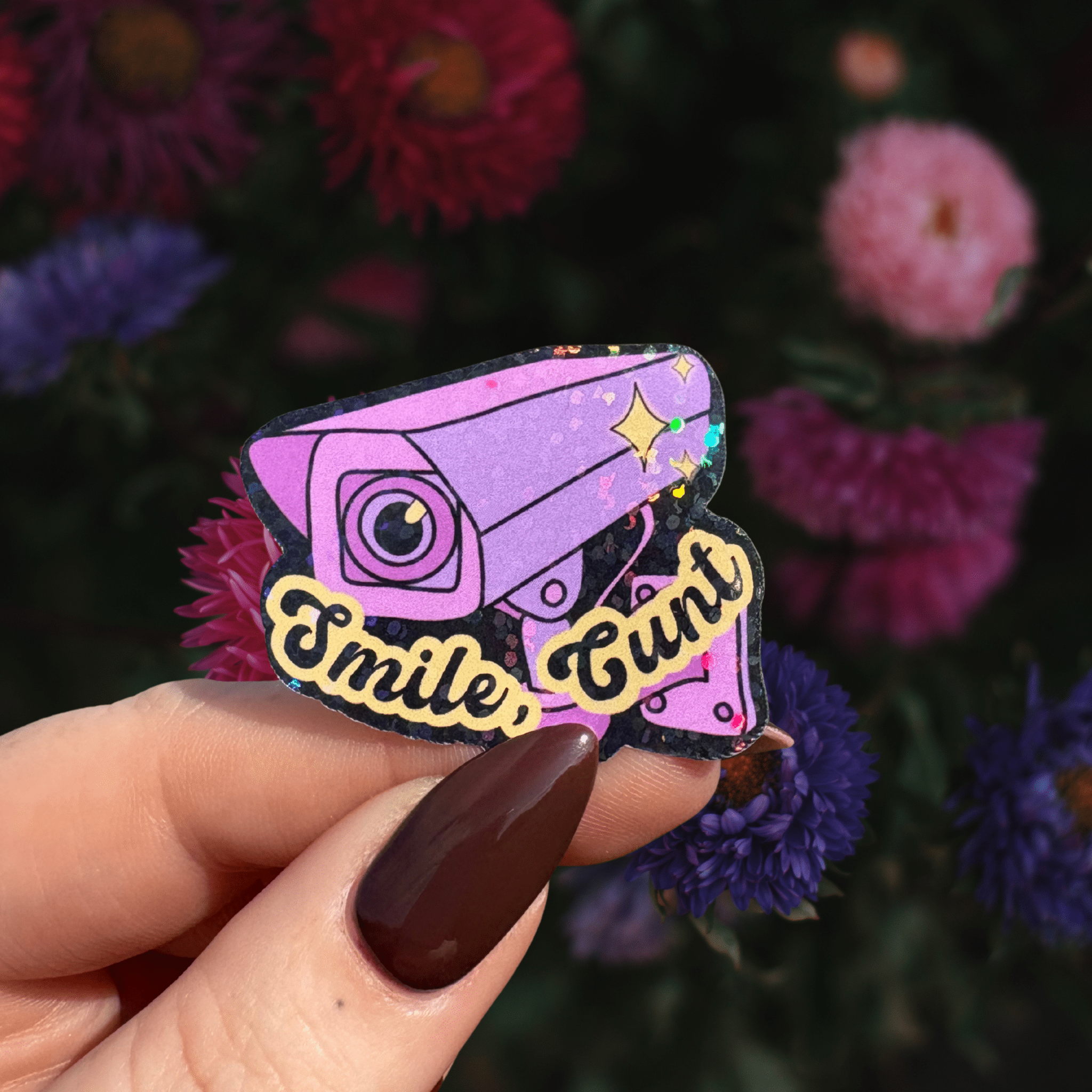 Smile cunt CCTV holographic stickerThe Offensive Sticker Co.