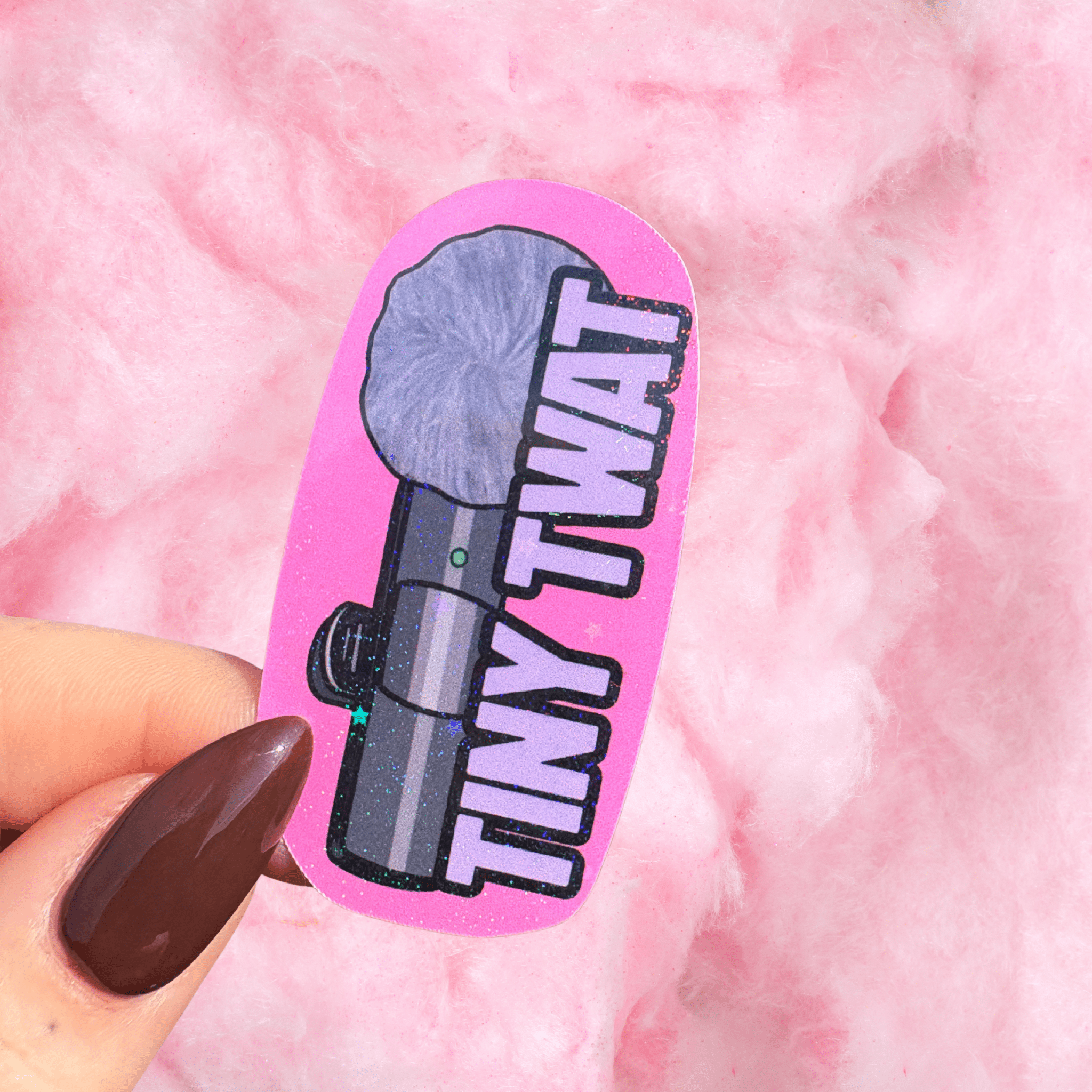 Tiny twat mini microphone holographic stickerThe Offensive Sticker Co.