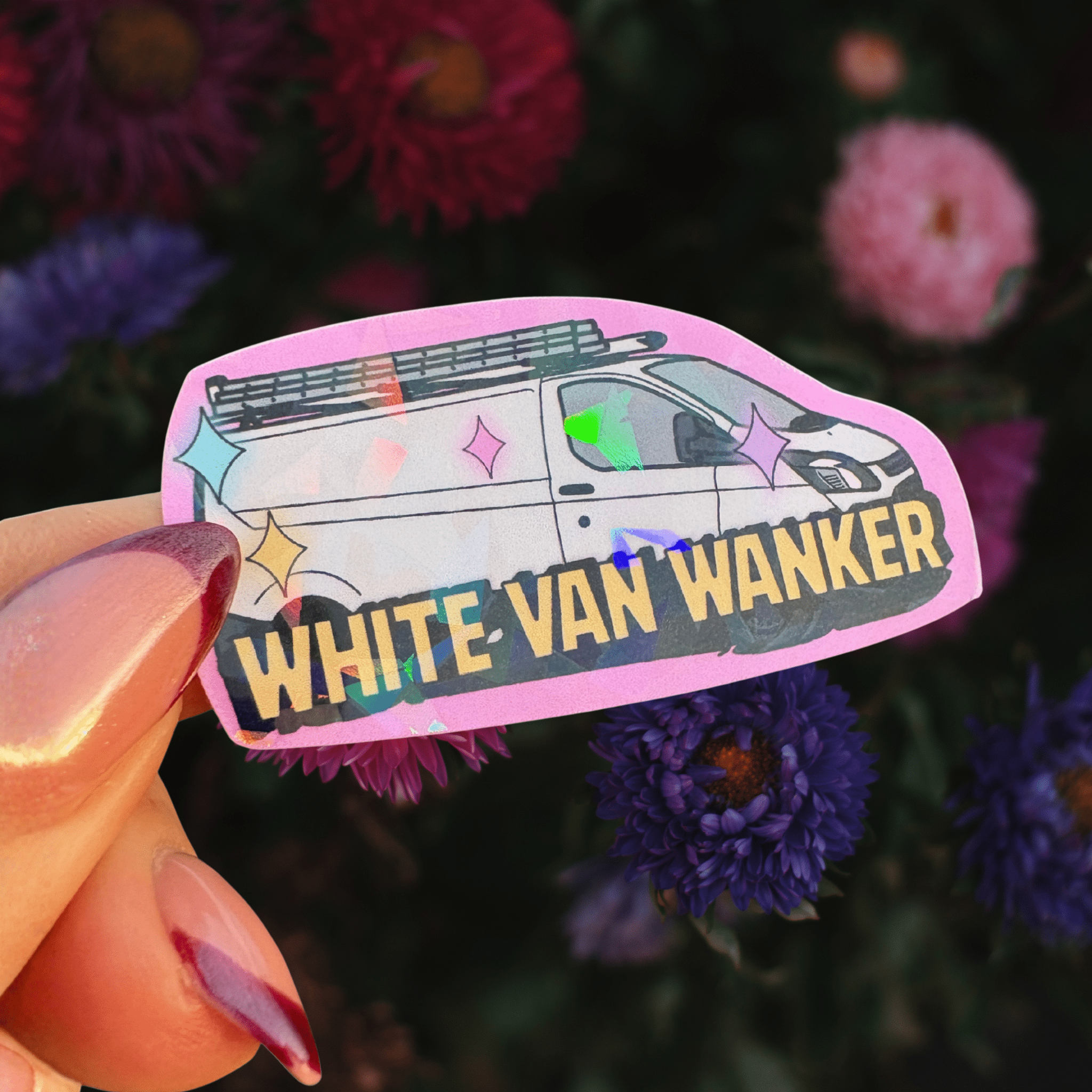 White van wanker holographic stickerThe Offensive Sticker Co.